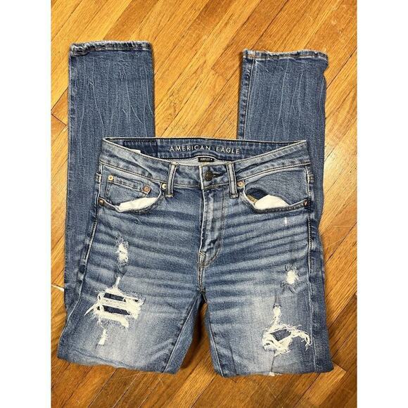American Eagle Airflex+ Slim Stretch Distressed Mens Jean Size 28x32 - Picture 1 of 9